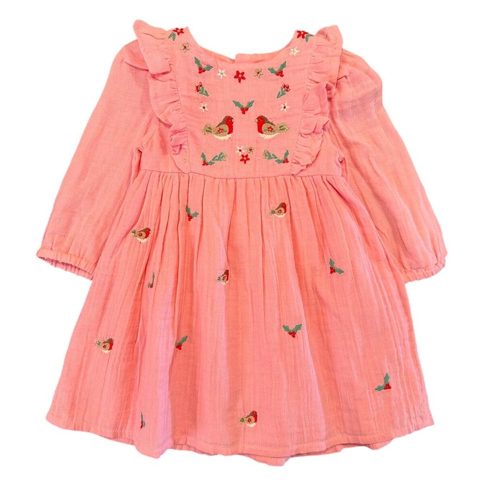 NWOT JoJo Maman Bébé Embroidered Holiday Dress, Pink, 18–24 Months